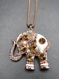 Costume Rose Gold-tone Elephant Pendant Necklace, Multi-colored Stones