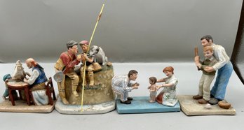 Norman Rockwell And Gorham Ceramic Figurines, 4 Piece Lot