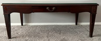 Queen Anne Style Wood Glass Top Table W One Drawer