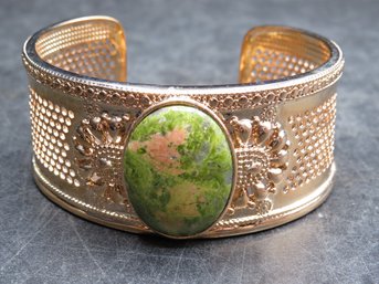 Costume Jewelry Rose Gold-tone Oval Green Stone Cuff Bracelet