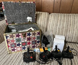 ATARI Gaming Joysticks In Vintage Deco Trunk - 9 Controllers