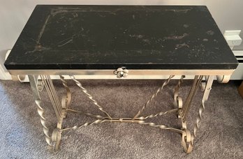 Art Deco Wrought Iron Base Marble Top Side Table