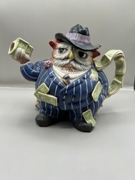 Fits And Floyd Owl Capone Hand Painted Ceramic Teapot