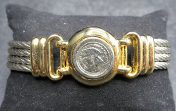 Two-tone,  3-strand Bracelet With Faux Coin