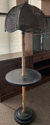 Vintage Wicker & Wood Table Floor Lamp
