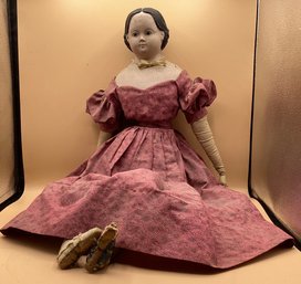 1858 Greiner Style Doll With Red Dress