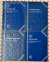 Partially Filled Coin Collecting Books, Lincoln Cent, Roosevelt Dime, & Mercury Head Dime, 4 Piece Lot