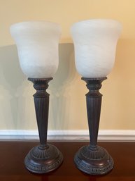 Art Deco Style Lamp With Heavy Frosted Glass - 2 Pieces
