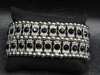 Silver-tone, Black Stretch Bracelet