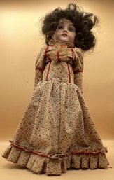 Antique Bisque Doll With Floral Dress
