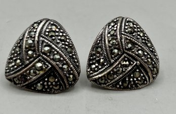 Sterling Silver 925 Marcasite Earrings, 0.18ozt