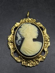 Cameo Pendant Necklace Black & White Oval Gold-tone Custom Jewelry