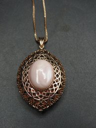 JZ Rose Gold-tone Oval Pendant Necklace With Pink Stone
