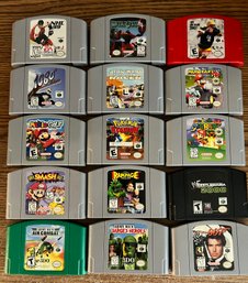 Nintendo 64 Games And Storage Case, Mario Golf, Pokemon Stadium, Super Smash Bros, 16 Piece Lot