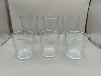 Textured Clear Glass Drinkware Set, 6 Piece Lot