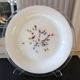 Crate & Barrel 'carnivalle Centerpiece'  Glass Decorative Plate With Lucite Stand, Made In Italy
