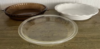 Anchor Hocking Casserole Dish, Pyrex Glass Pie Dish & Wilton Indulgence Stoneware Pie Dish - 3 Pieces