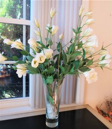 Glass Vase With White Artificial Roses