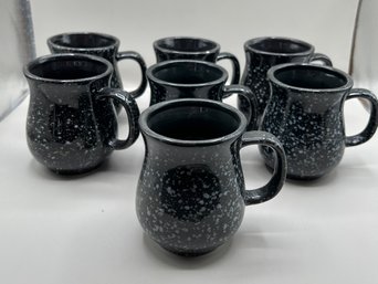 Black With White Dots Coffee Mugs, 7 Piece Lot