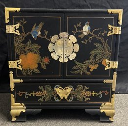 Chinoiserie Hand Panted Black Lacquered Cabinet,  4 Drawer