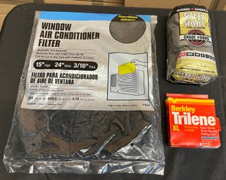 Window Air Conditioner Filter, Steel Wool & Berkley Trilene XL Fishing Line- 3 Pieces