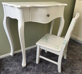White Writing Table With Hand-painted Chair - 2 Pieces