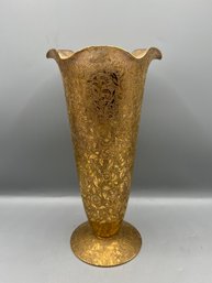 Lotus Glass Co Hollywood Regency 22 Karat Gold Overlay Crystal Vase Ruffle Top