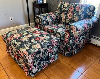 IKEA Floral Upholstered Chair With Storage Ottoman