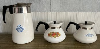 Corning Ware Teapots - 3 Pieces