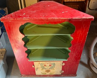 Vintage Wood Hand Painted Corner Cabinet