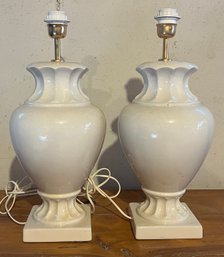 Vintage Italian White Ceramic Table Lamps - 2 Pieces
