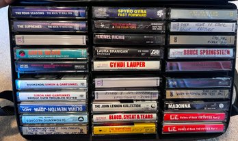 Cassette Tapes And Travel Case Lot (30 Cassettes)