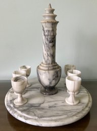 Marble Decanter With Cordial Cups & Lazy Susan Tray - 9 Pieces