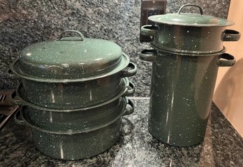 Speckled Steamer Pots - 2 Piece Lot