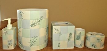 Croscill Handpainted Tissue Cover, Waste Basket, Soap Dispenser, Cup & Toothbrush Holder - Set Of 5