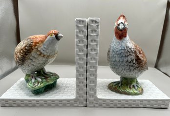 Italian Made Ceramic Quail Bookends
