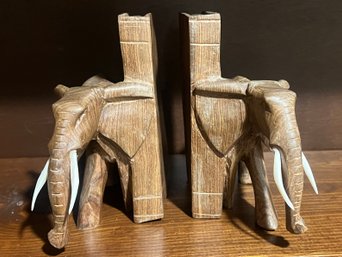 Wood Elephant Bookends
