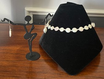 Faux Pearls Necklace With Earrings