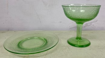 L.E. Smith Glass Depression Crackle Glasses & Saucer Dishes - 22 Pieces