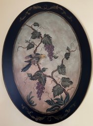 Watercolor Bird With Grape Vine Print On Oval Plaque