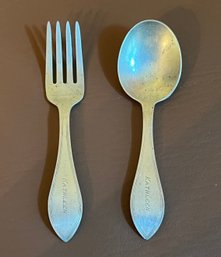 Antique Sterling Silver Personalized Childrens Fork & Spoon - 0.89 OZT