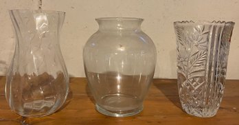 Anna Hutte Bleikristall Crystal Vase & 2 Glass Vases - 3 Pieces