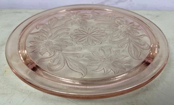 Jeanette Daisy Raised Pink Depression Glass Cake Plate/Trivet