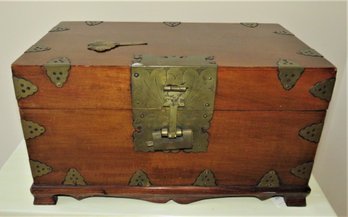 Decorative Wood & Brass Box With Inside Tray