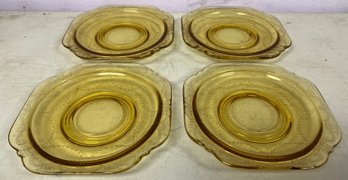 Amber Depression Glass Square Dishes - 4 Pieces