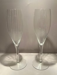 Ribbed Crystal Champagne Glasses 2 Piece Lot