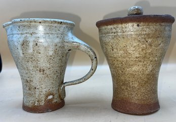 Handmade Pottery Creamer And Sugar Bowl With Lid