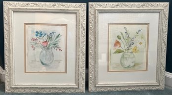 Watercolor Flowers In Vase Prints Framed - 2 Pieces
