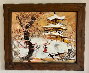 Morris Katz Signed Oil Painting Of Japanese Gardens