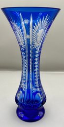 Bohemian Czech Cobalt Blur Cut Crystal Vase